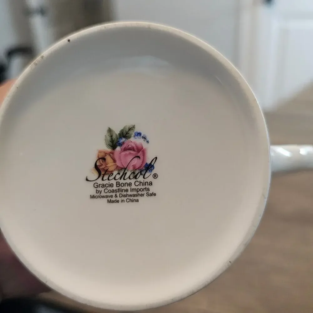 Stechol Gracie Bone China Vintage Roses Purple Pink Floral Coffee Cup Tea Flower
